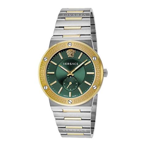 Versace Greca Silver Green Dial Men's Watch .